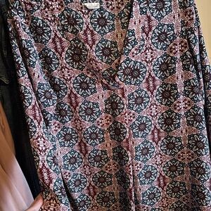 Van Heusen Geometric Floral Blouse - Burgundy and Navy
